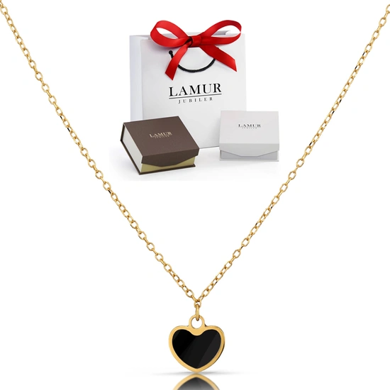 Złoty naszyjnik 585 - serce z czarną masą onyksową