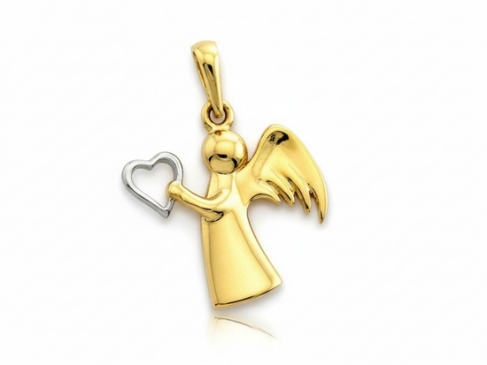 Złoty wisiorek anioł z sercem