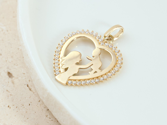 Zawieszka złota dla mamy serce matka z dzieckiem