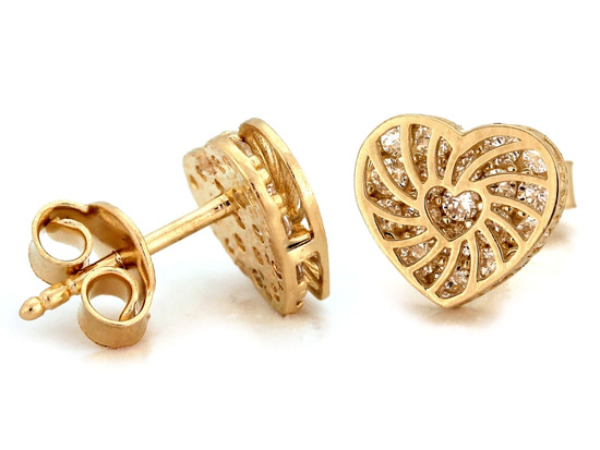 Złote kolczyki ażurowe serce na sztyfcie