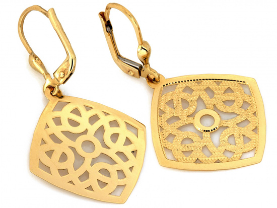 Kolczyki złote angielskie duży ażurowy ruchomy kwadrat