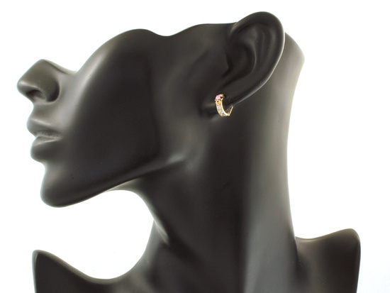 Kolczyki złote dla dziewczynki z emaliowaną myszką