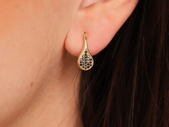 Złote kolczyki angielskie z czarnymi cyrkoniami