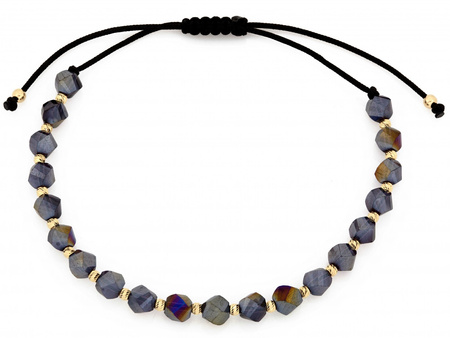 Bransoletka złota sznurkowa kolorowe kamienie i złote kuleczki