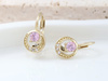 Kolczyki złote angielskie z różowym kamieniem