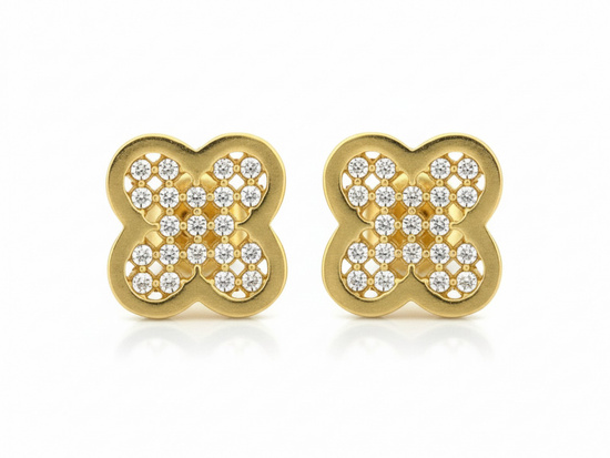 Kolczyki złote kwiatki z cyrkoniami na sztyfcie