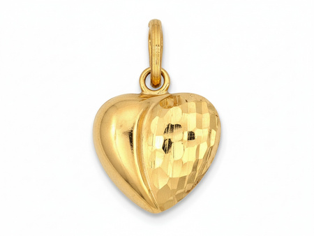 Diamentowana złota zawieszka wypukłe serce