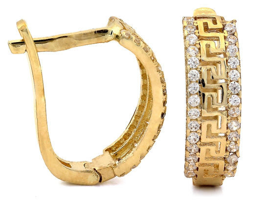 Delikatne złote kolczyki z wzorem greckim z cyrkoniami