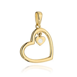 Złota zawieszka 585 - serce, serduszko z cyrkonią