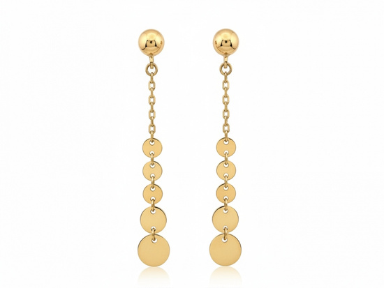 Kolczyki złote na sztyfcie z wiszącymi kółeczkami blaszkami