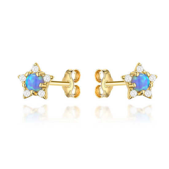 Złote kolczyki 585 z opalitem i cyrkoniami - gwiazdki