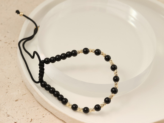 Złote i czarne kulki bransoletka czarna sznurkowa