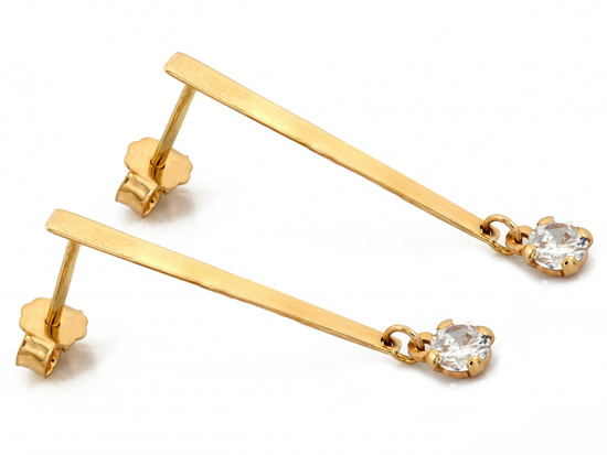 Kolczyki złote na sztyfcie wiszące z ruchomą cyrkonią