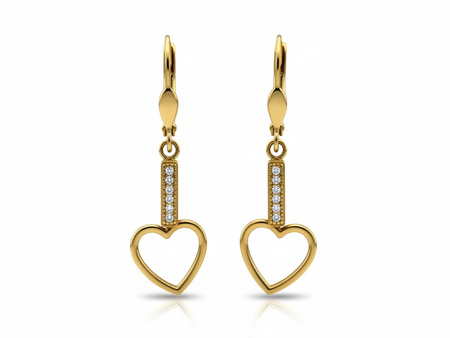 Złote kolczyki wiszące z sercem