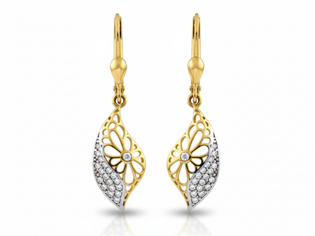 Złote kolczyki wiszące ażurowe z kwiatkiem