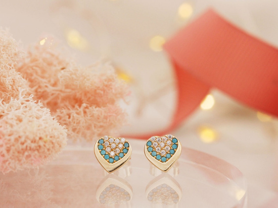Złote kolczyki SERCA z cyrkoniami