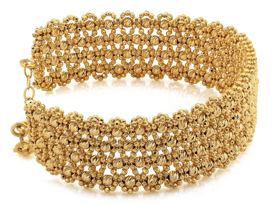 Szeroka złota bransoletka sztywna ażurowa z kulkami