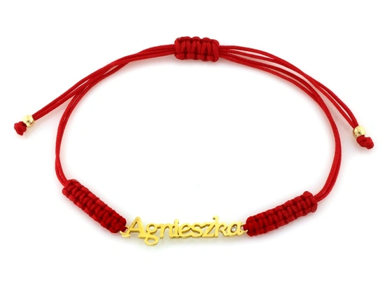 Bransoletka złota imię Agnieszka na czerwonym sznurku