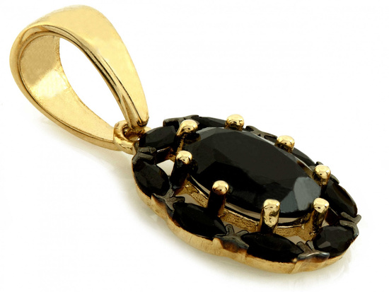 Złota zawieszka owalna z czarnymi cyrkoniami