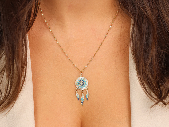 Zawieszka złota łapacz snów z emalią