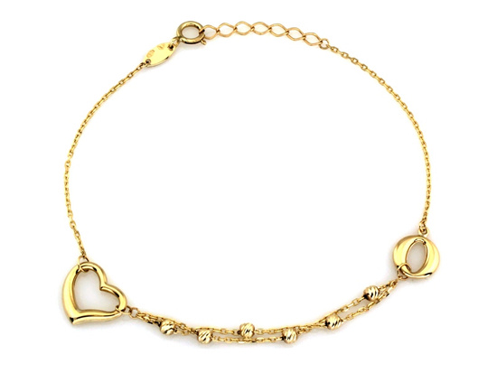 Złota bransoletka z kuleczkami i sercem