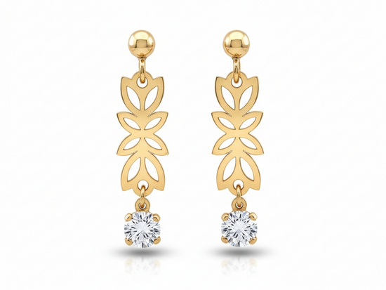 Kolczyki złote wiszące z cyrkonią na sztyfcie