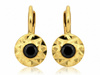 Złote kolczyki angielskie okrągłe z czarną cyrkonią