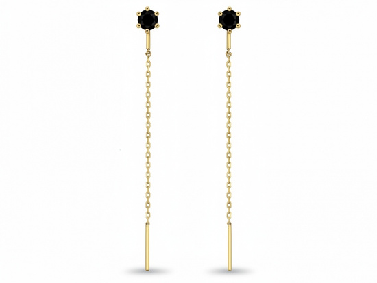 Kolczyki złote przeciągane z czarną cyrkonią