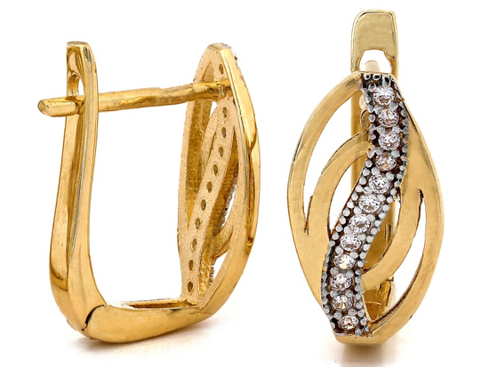 Złote kolczyki wygodne zapięcie delikatne z cyrkoniami