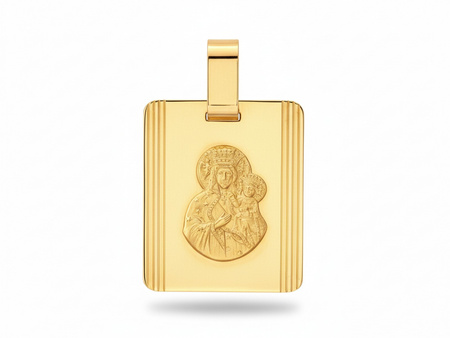 Duży złoty medalik prostokątna blaszak Matka Boska Częstochowska