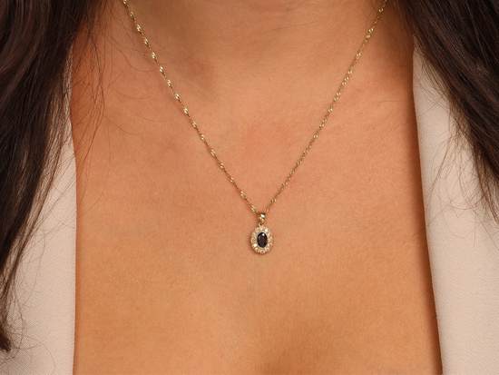 Zawieszka złota owalna z szampańską cyrkonią