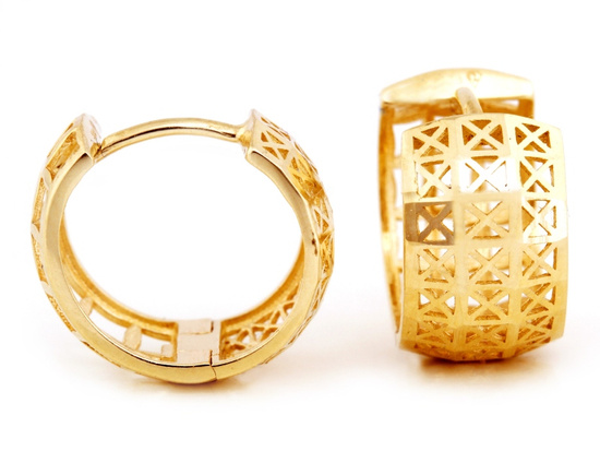 Złote kolczyki małe kółka ażurowe 