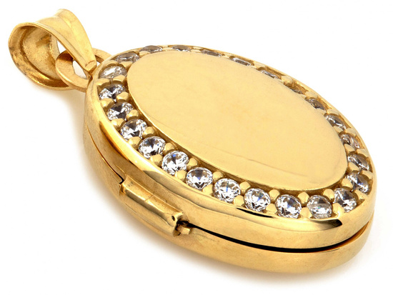 Złota zawieszka puzderko na fotografię z cyrkoniami