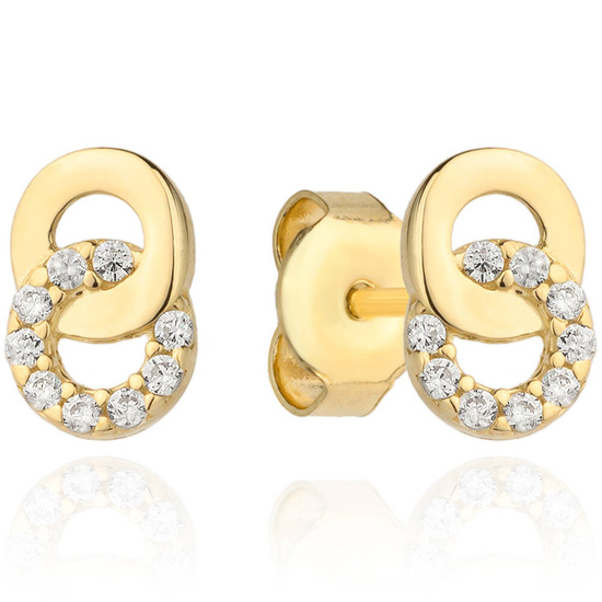 Złote kolczyki 585 splecione koła z cyrkoniami 