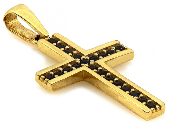 Zawieszka złoty krzyżyk z czarnymi cyrkoniami