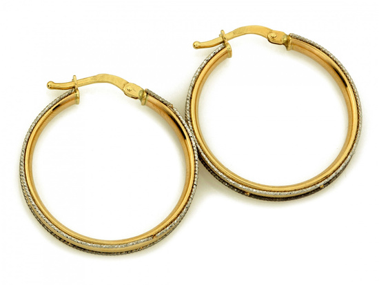 Kolczyki złote koła szerokie zdobione z białym złotem  20mm