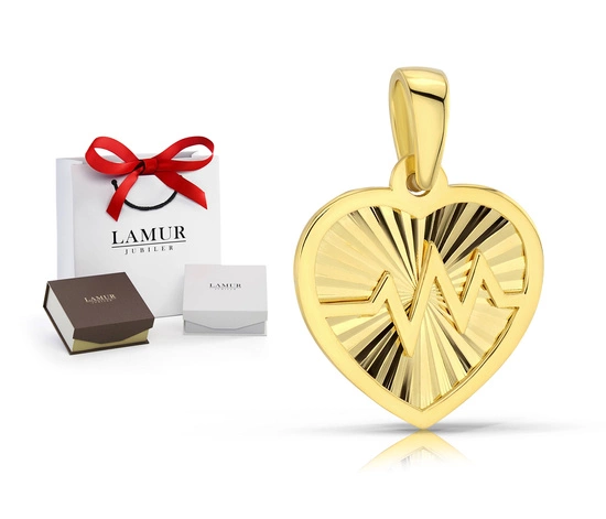 Złota zawieszka 585 - serce z linią życia