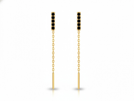 Kolczyki złote przeciągane z czarnymi cyrkoniami