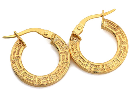 Kolczyki złote koła z wzorem greckim 17mm