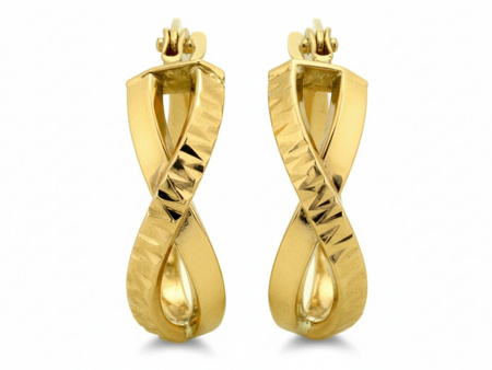 Złote kolczyki angielskie przeplatane wzór nieskończoności