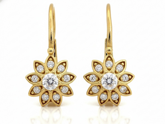 Kolczyki złote angielskie z kwiatkiem