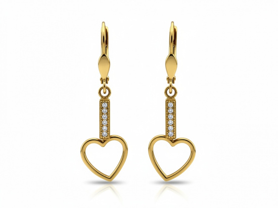 Złote kolczyki wiszące z sercem