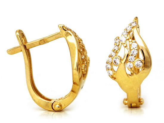 Kolczyki złote angielskie zdobione cyrkoniami