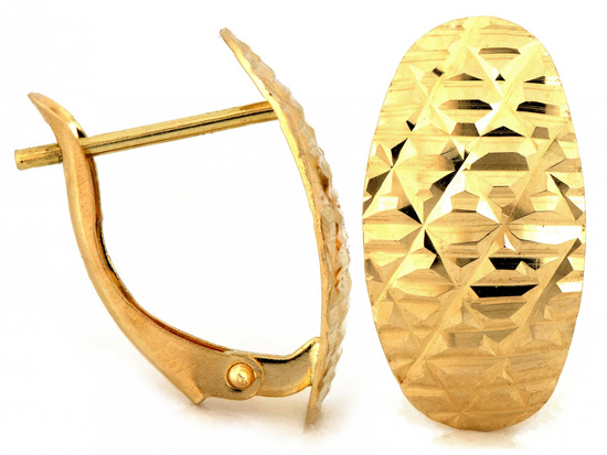 Złote kolczyki owalne zdobione angielskie zapięcie