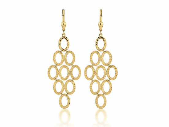 Kolczyki złote duże ażurowe wiszące z owalnych elementów