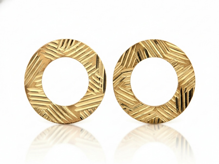 Kolczyki złote na sztyfcie ringi zdobione frezowane