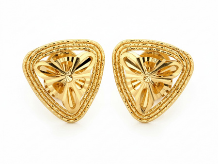 Kolczyki złote błyszczące trójkątne przestrzenne na sztyfcie