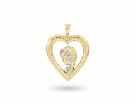 Zawieszka złota duży medalik serce z Matką Bożą