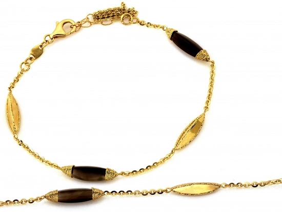 Bransoletka złota podłużne ozdoby z kwarcem dymnym