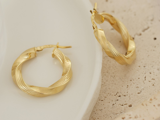 Kolczyki złote grube skręcone koła 25mm